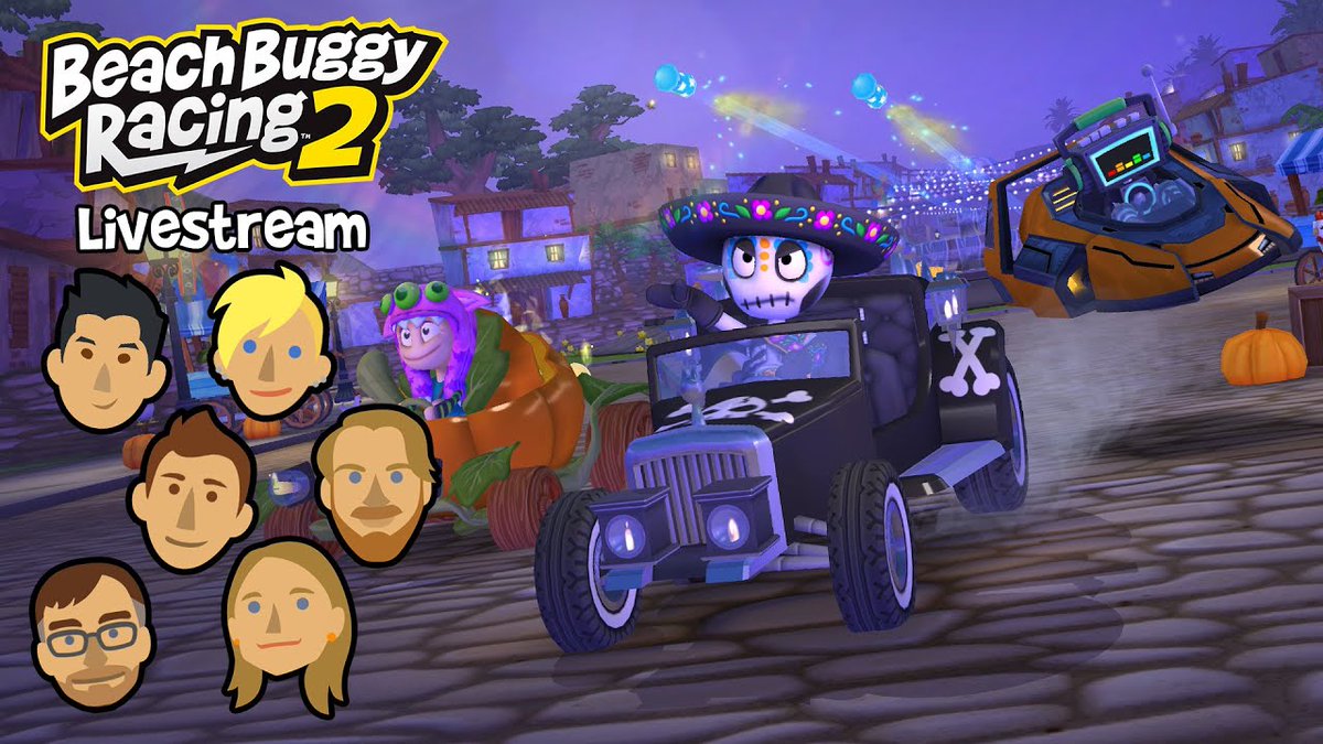 vectorunit's tweet image. Join Matt, Tom, Brandon, Leia, and Timm as we dive into the tricks and treats of the Beach Buggy Racing 2 Halloween event! Live today at 4 PM PT, featuring the new “El Muerto” outfit, the Screamin’ Jack car, and a fan art showcase: youtube.com/live/gUJq8t_vQ…
