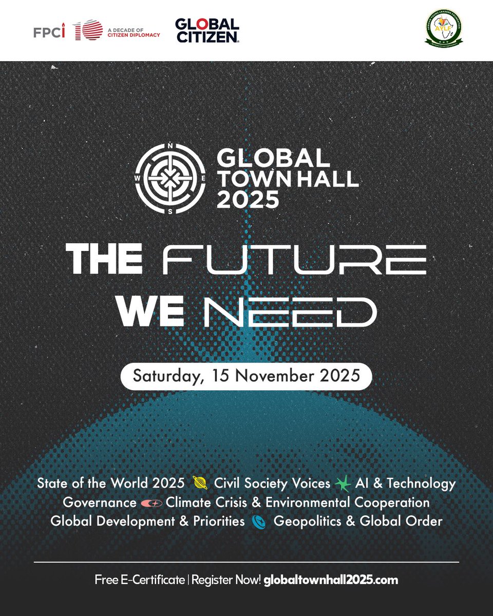 We are pleased to announce that we are once again partnering with the Foreign Policy Community of Indonesia (FPCI) and Global Citizen for the Global Town Hall 2025, one of the world’s largest annual virtual conferences. 

Registration Link: globaltownhall2025.com