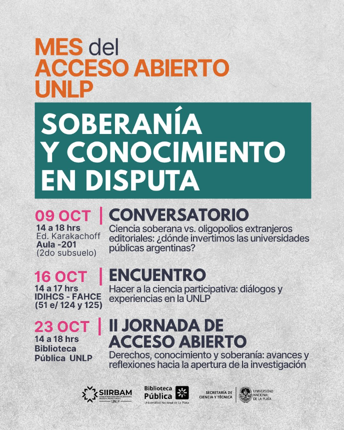 sedici_unlp's tweet photo. Mañana jueves 23 de octubre participaremos en la II Jornada de Acceso Abierto “Derechos, conocimiento y soberanía” organizado por la Biblioteca Pública @unlp  y @secytunlp 

Inscripción: https://t.co/8YYZQXpW8S

💻 Transmisión en vivo por YouTube https://t.co/wQt134I4sc https://t.co/AKqgDd67ke