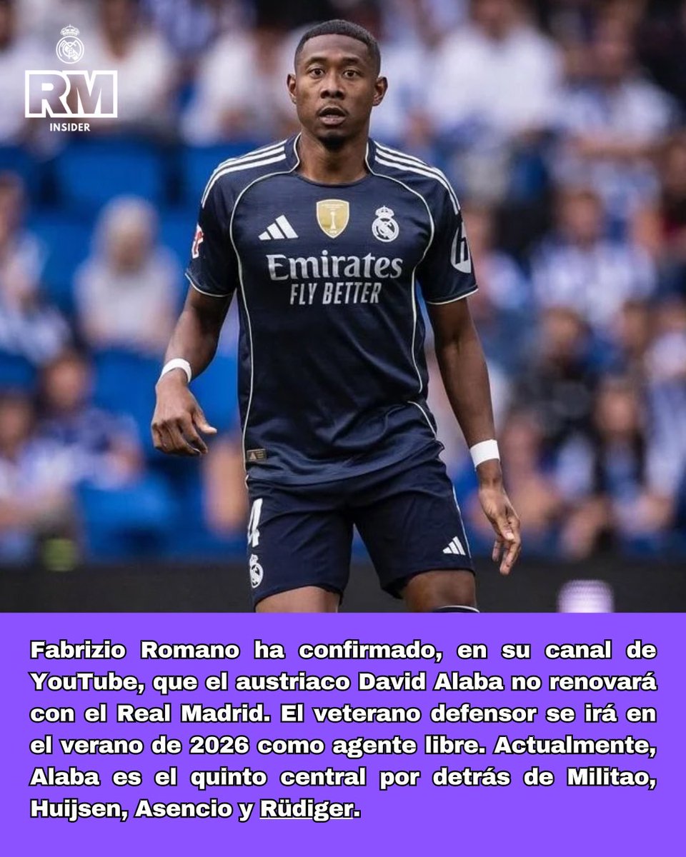 "ALABA SE MARCHARÁ DEL REAL MADRID"

🗣️ Lo confirma <a href="/FabrizioRomano/">Fabrizio Romano</a>.

➡️ El Real Madrid quiere seguir con su renovación de la defensa

#RealMadrid #Alaba <a href="/realmadrid/">Real Madrid C.F.</a> <a href="/adidasfootball/">adidas Football</a>