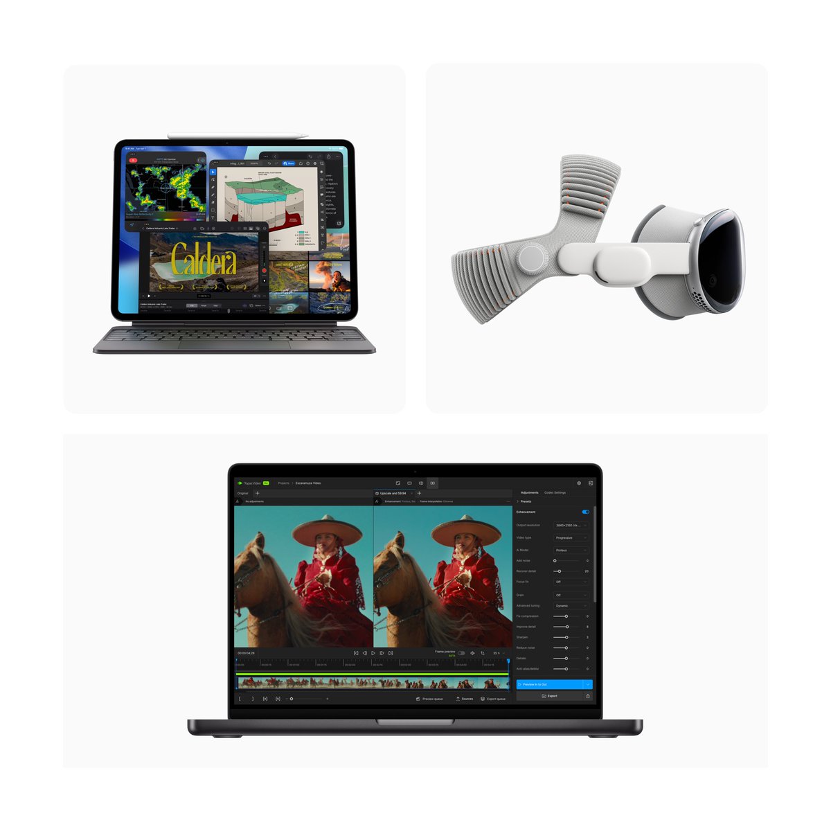 tim_cook's tweet image. Our new iPad Pro, MacBook Pro, and Apple Vision Pro are more pro and more powerful than ever, and they’re available today!