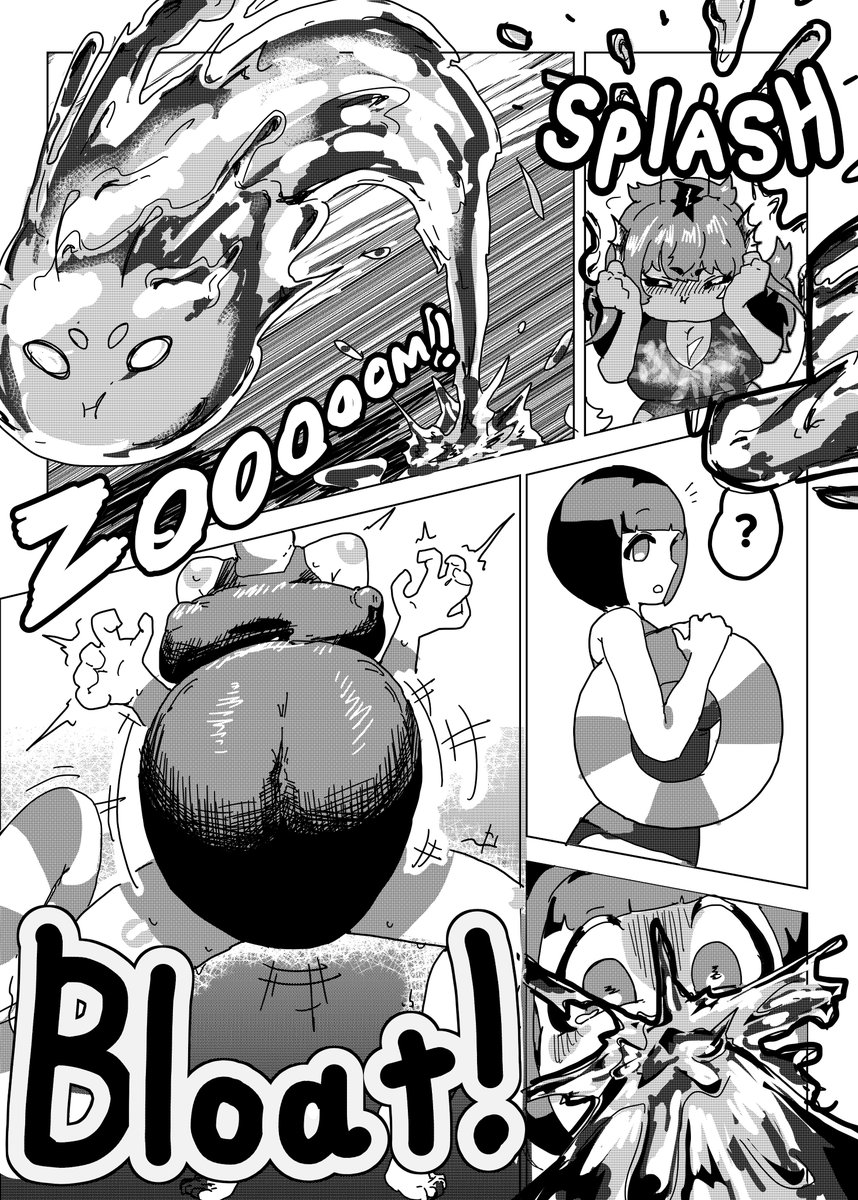 namaco_2247's tweet photo. #bellyinflation 

Comission from @NickThePinkCat!
Aquis,the Oc get in Sukumizuchan and explode her! https://t.co/ZWw29dmojH