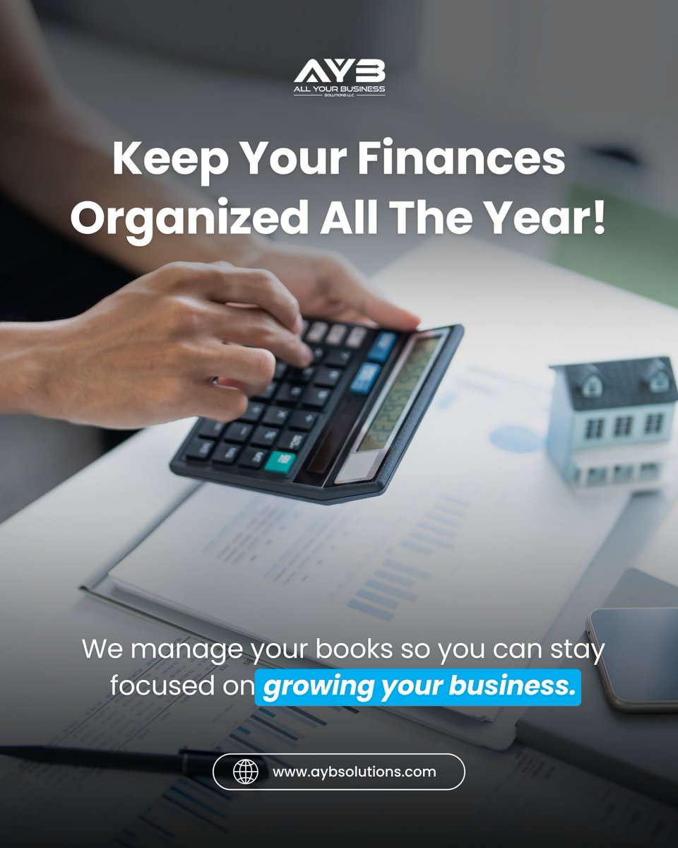 AYBSolutions's tweet image. Keep your finances running smoothly all year long.

We handle the bookkeeping, giving you the freedom to concentrate on what you do best growing your company.

🔗aybsolutions.com

#BusinessSolutions #FinancialPlanning #SmallBusinessSupport #EntrepreneurTips #BusinessGrowth