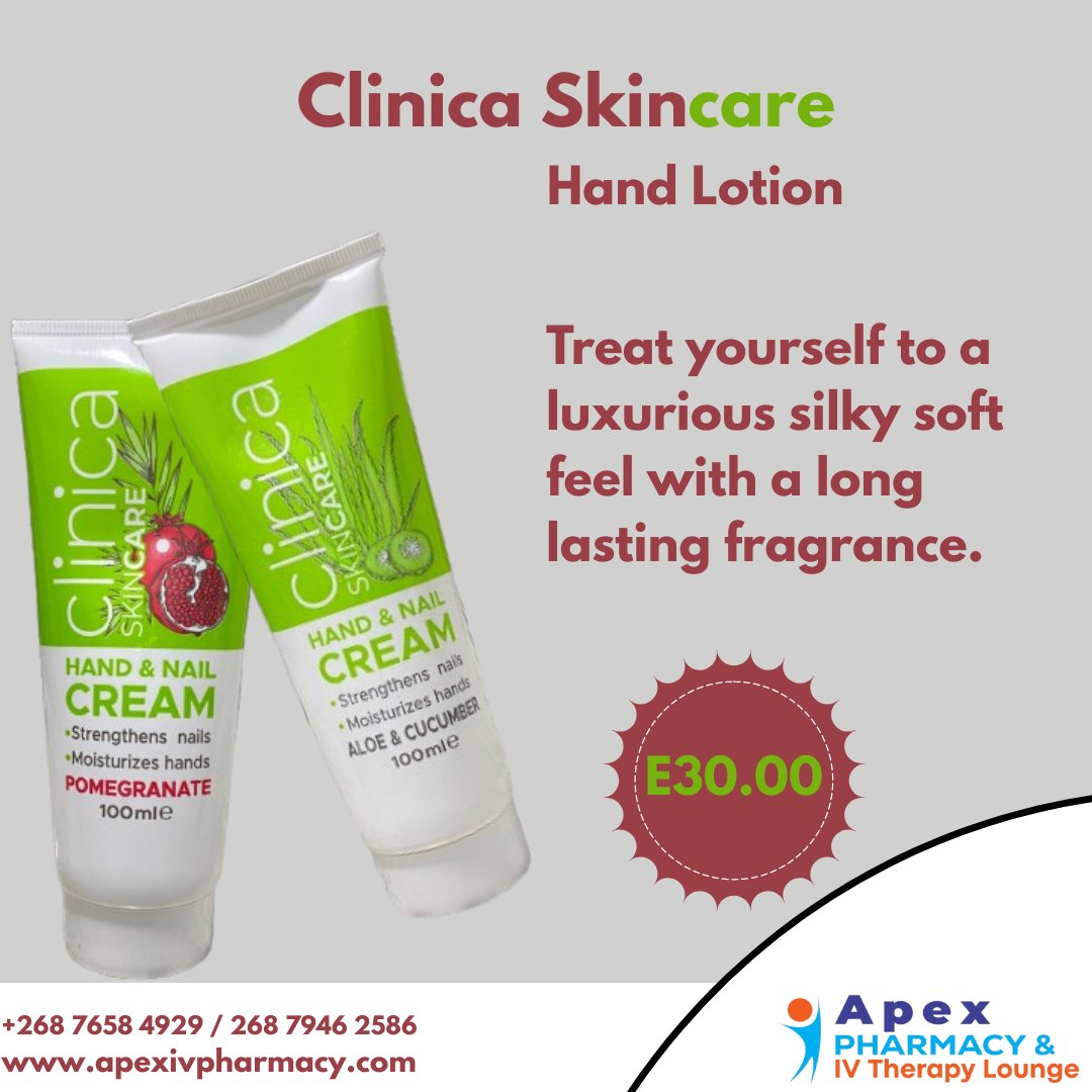 TheApexPharmacy's tweet image. Treat yourself to a nourishing hand and nail moisturizer that hydrates, strengthens, and leaves your hands soft with a, refreshing scent.

#ApexPharmacy #ClinicaSkincare #HandLotion #Eswatini