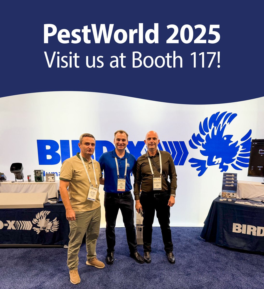 BirdX_Inc's tweet image. We’re back for Day 2 of PestWorld 2025! Come by Booth 117 — let’s talk bird control and show you what’s new this year. 

#PestWorld2025 #PestWorld #BirdControl