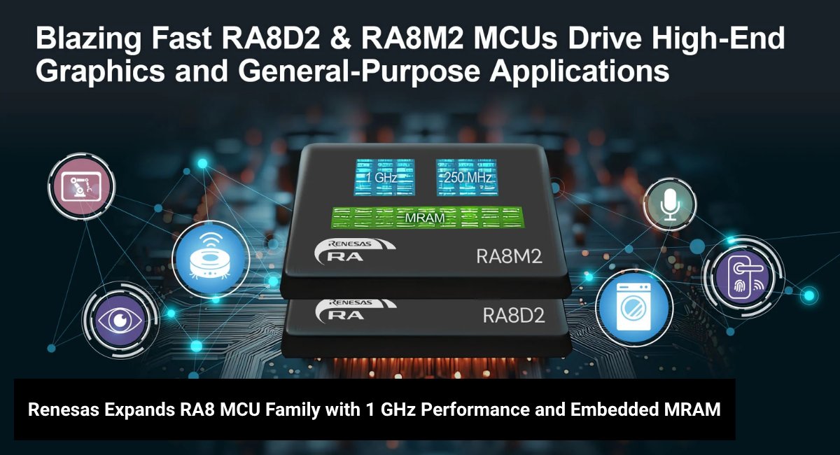 ComponentClubHQ's tweet photo. Renesas takes MCUs to 1 GHz.
The new RA8M2 and RA8D2 feature a Cortex-M85 core, embedded MRAM, and graphics support for industrial and IoT designs.
🔗 https://t.co/Fm6fFJe1kp
#Renesas #RA8 #MCU #EmbeddedProcessing #IndustrialIoT #EdgeAI #TechNews #TCC #TheComponentClub https://t.co/6ajqzOGoWu