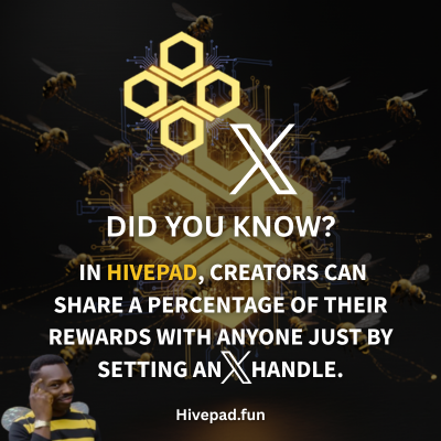 hivepadfun's tweet photo. Did you know? 🤔

In #HivePad, creators can share a percentage of their rewards with anyone just by setting an X handle.

You can support friends, communities, or charities directly on-chain.

That’s Share Rewards.

Powered by HivePad.

🔗 https://t.co/EidNN0jeLo

#HivePad #ShareRewards #BNBChain #CreateToEarn #Web3Community