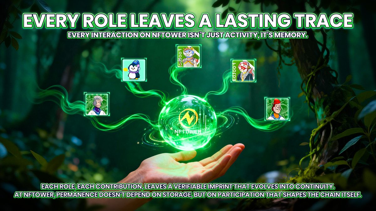 NFTOWER_'s tweet image. Every action matters. Every role leaves a trace.
🌐 At NFTOWER, permanence isn’t about keeping files, it’s about keeping meaning.
💡 What you build here stays because value is continuity, not noise.

#NFTOWER #DigitalLegacy #NFTDesign #Web3Continuity #LastingValue