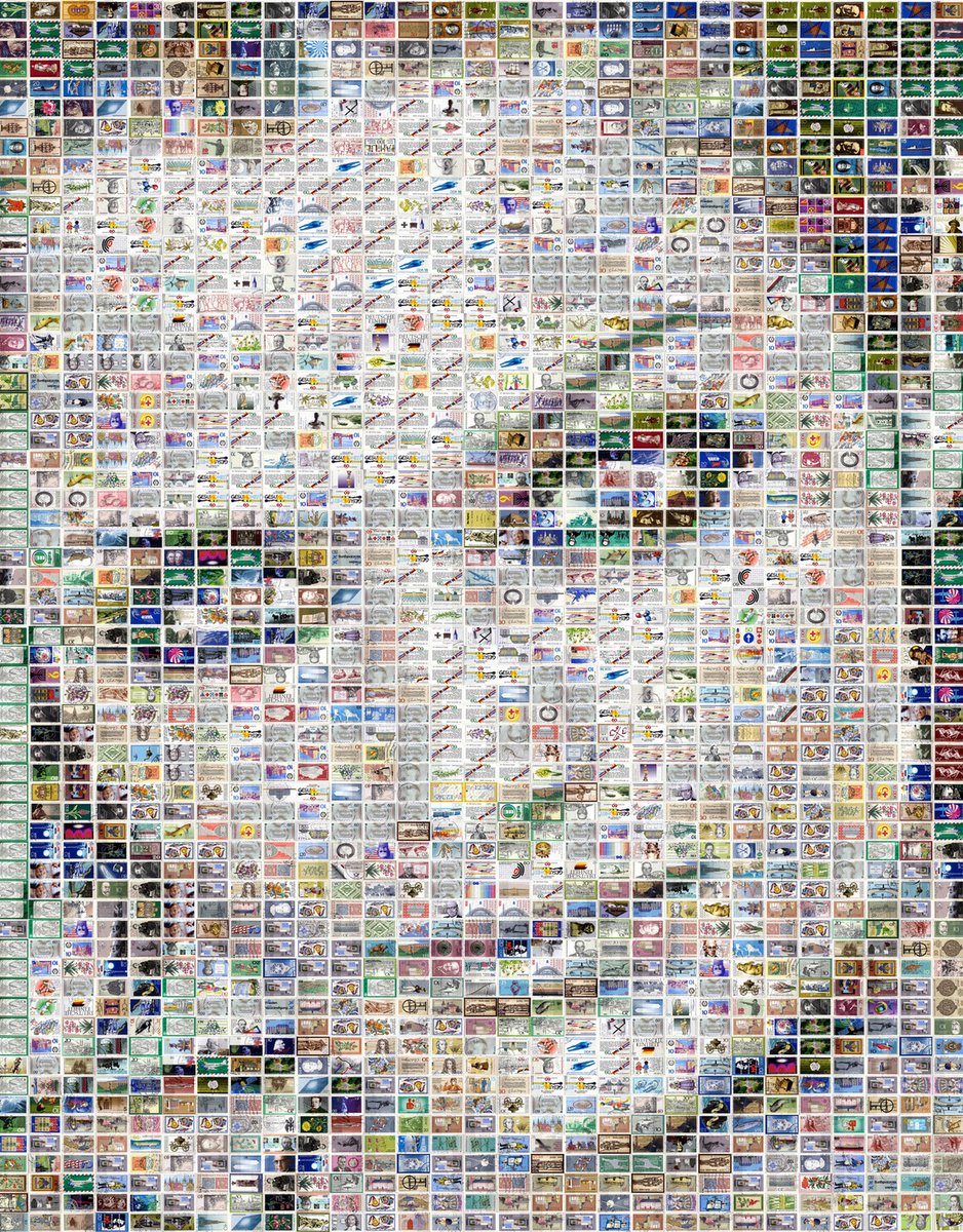 danielvoelker77's tweet photo. Fine Art made of vintage postage stamps.              
Handmade. Stamp Art. No digital effects.   

Helena Christensen, 2014 (BC) 
1827 vintage postage stamps on panel   
Unique   
72.3x57in / 183,8x145cm   

#FineArt #StampArt #MosaicArt #PostageStamps #HelenaChristensen https://t.co/i6ogRdfzQt