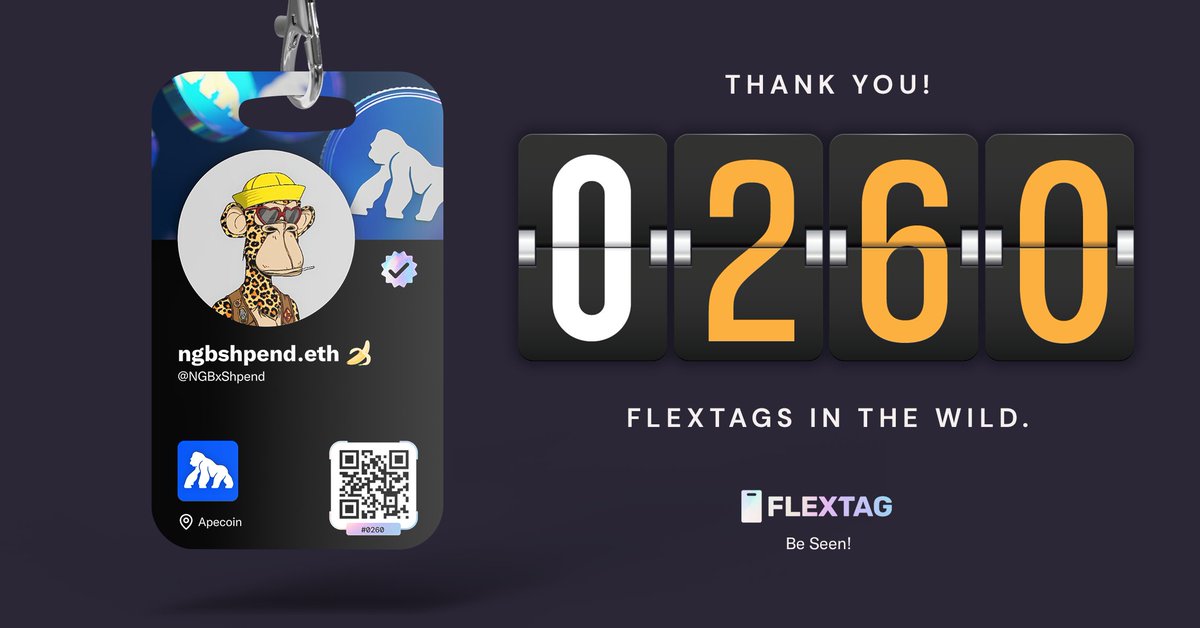 Welcome🤝

<a href="/NGBxShpend/">ngbshpend.eth 🍌</a> is headed to ApeFest with a Flextag.
Are you?      

Be Seen!