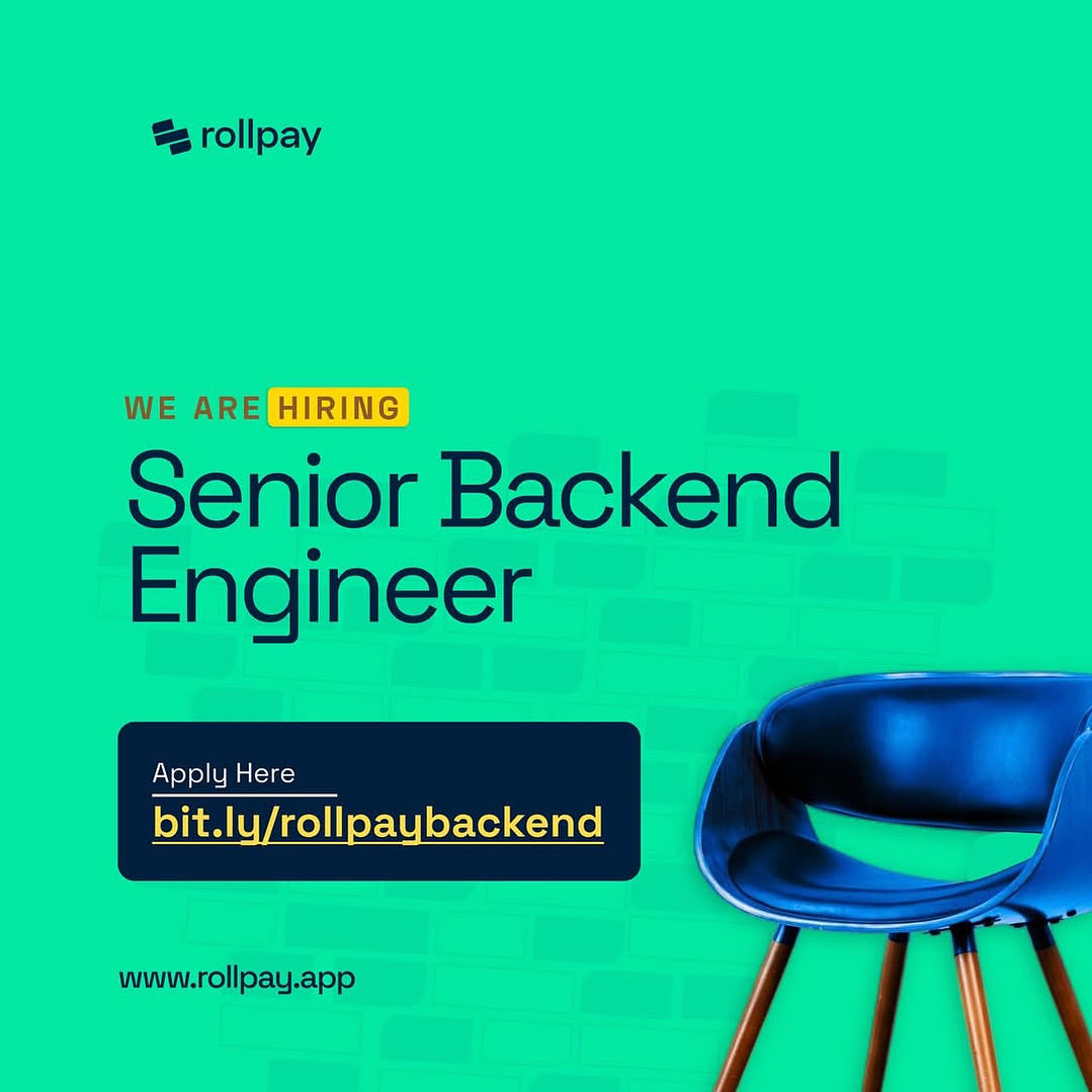 Rollpay_Africa's tweet image. We are hiring!
We are seeking for a Senior Backend Engineer . You’ll help build scalable, reliable systems that power great user experiences. 
If this sounds like you we would love to work with you.
Apply now &lt;&lt; bit.ly/rollpaybackend
#HiringNow #backenddevloper