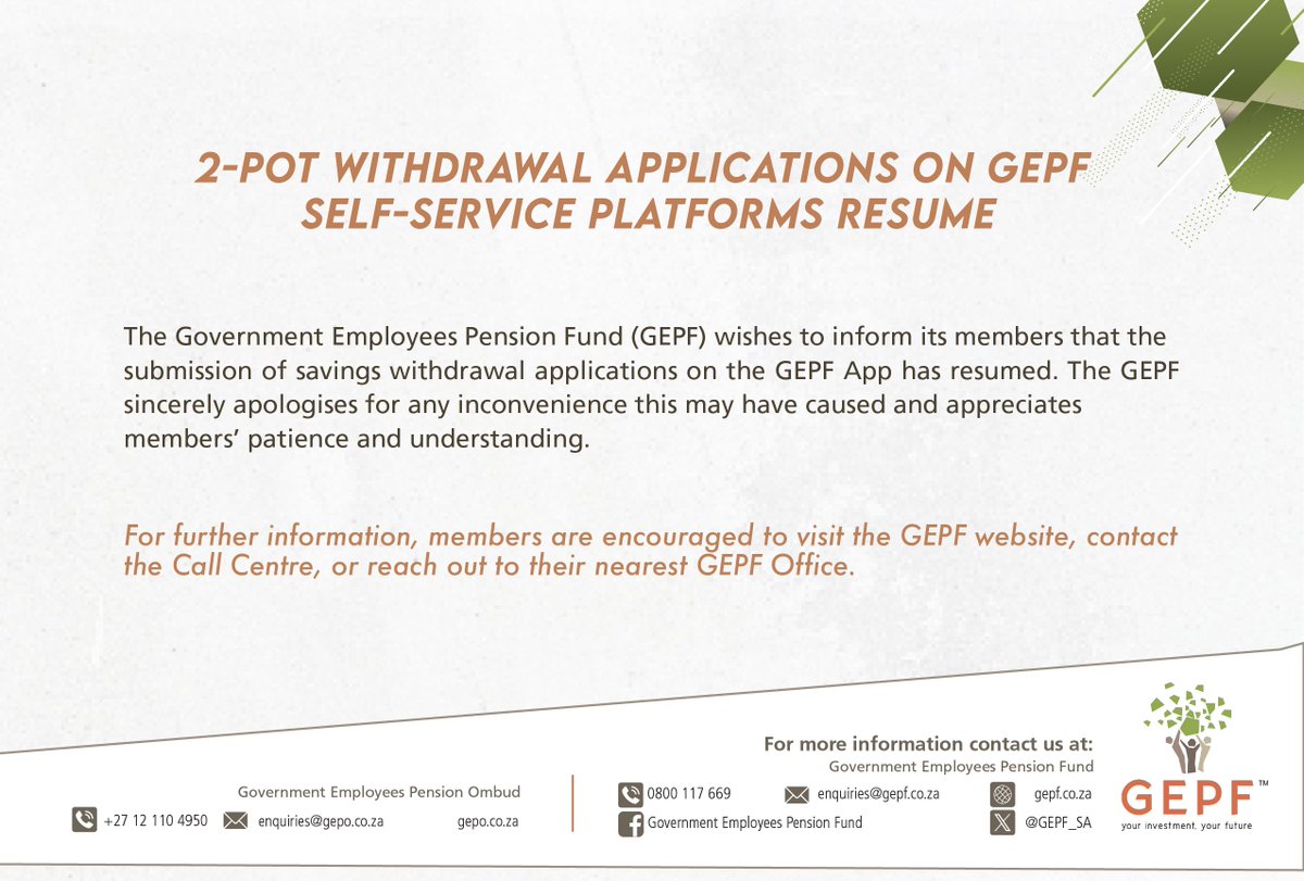 GEPF_SA's tweet image. NOTICE: 2-Pot withdrawal applications resume