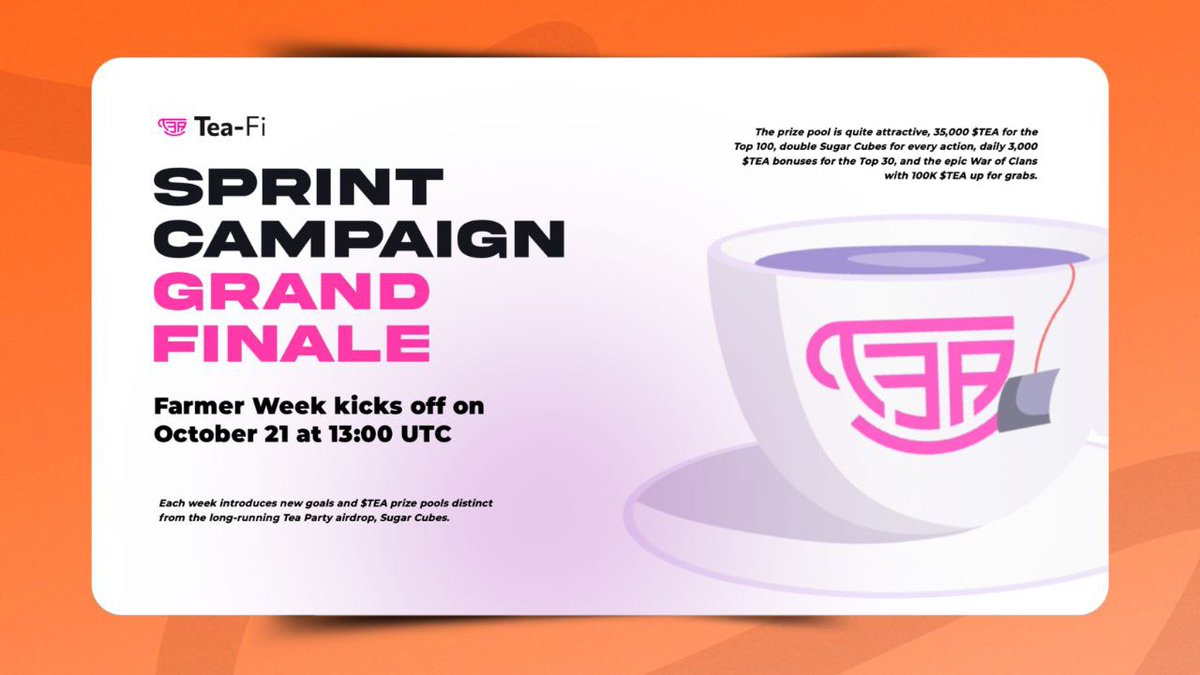 CHASE💀 (@abrahamchase09) on Twitter photo You might not know, but <a href="/TeaFi_Official/">Tea-Fi | Gasless swaps☕️</a> has absolutely been cooking for the last couple of weeks with their Sprint Campaign,
After almost six months of steady growth, Tea-Fi is launching an action-packed finale featuring its largest rewards pool to date, aimed at recognizing the You might not know, but <a href="/TeaFi_Official/">Tea-Fi | Gasless swaps☕️</a> has absolutely been cooking for the last couple of weeks with their Sprint Campaign,
After almost six months of steady growth, Tea-Fi is launching an action-packed finale featuring its largest rewards pool to date, aimed at recognizing the