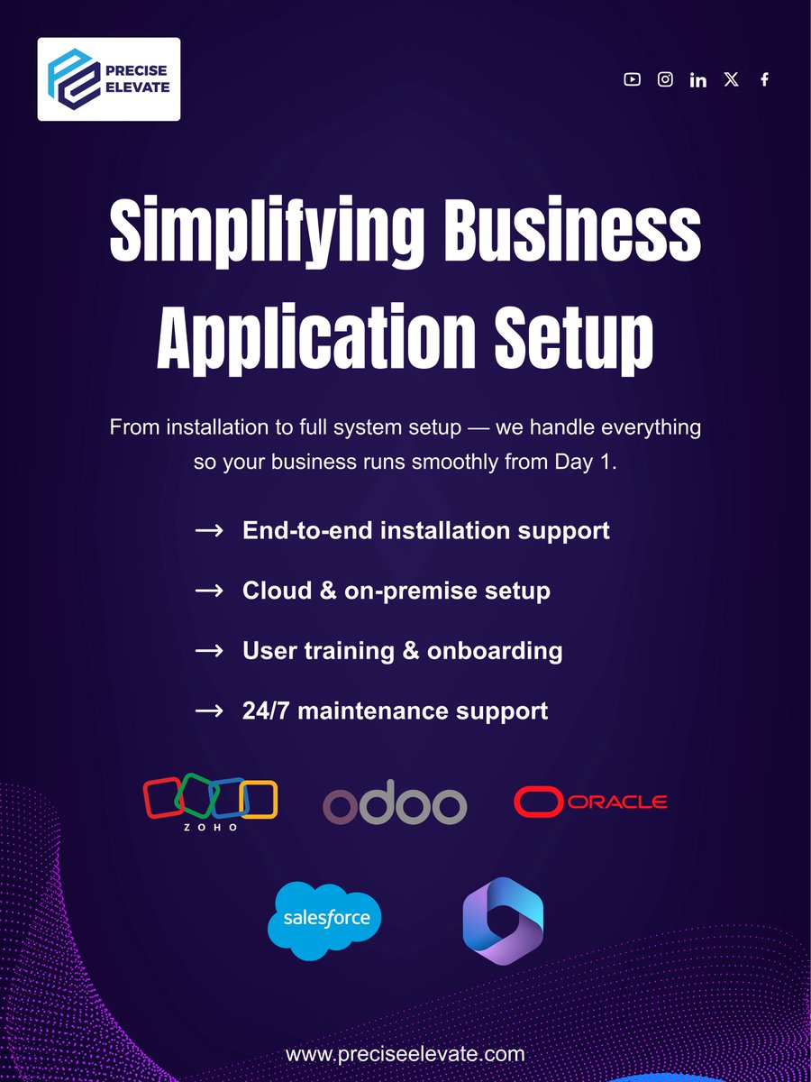 Precise_Elevate's tweet image. We make business software setup effortless. From installation to full system deployment — everything runs smoothly from day one.

✅ End-to-end setup
☁️ Cloud &amp;amp; on-premise configuration
👨‍💻 User training
🛠️ 24/7 maintenance

#BusinessSoftware #InstallationSupport #preciseelevate