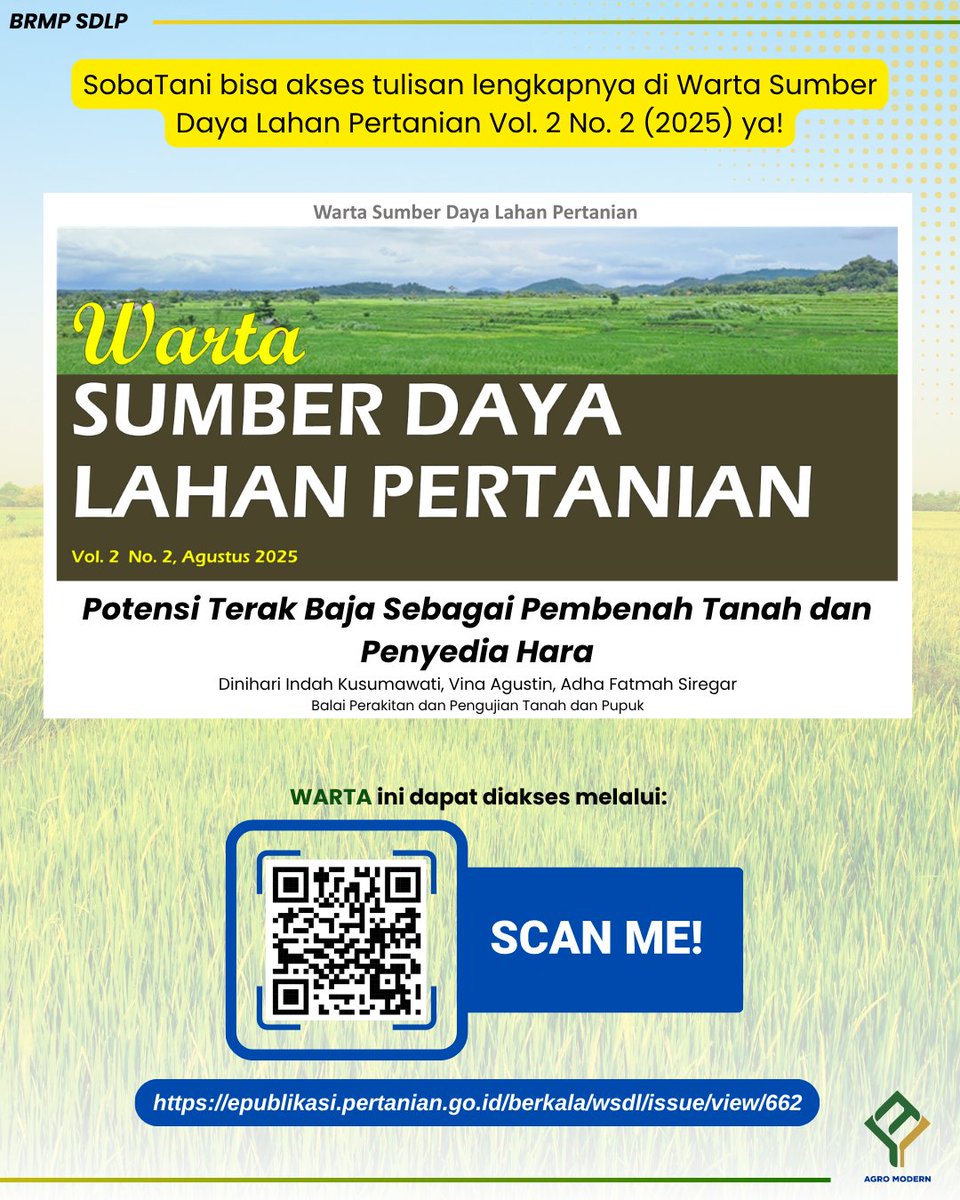 brmpsdlahan's tweet image. SobaTani, Yuk akses tulisan lengkapnya di Warta Sumber Daya Lahan Pertanian Vol. 2 No. 2 (2025) di bawah ini:

Link:
epublikasi.pertanian.go.id/berkala/wsdl/i…

#kementerianpertanian #brmpkementan #brmpsdlahan #warta #pertanian