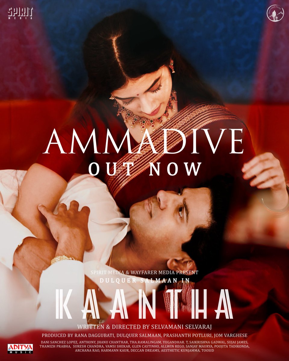 RanaDaggubati's tweet photo. Some songs aren't just heard, they're felt!✨🥰
#Ammadive, a timeless tune from #kaantha is OUT NOW!

https://t.co/uBCXk2AvdL

A @SpiritMediaIN and @DQsWayfarerFilm production 🎬

#Kaantha #DulquerSalmaan #RanaDaggubati #SpiritMedia #DQsWayfarerfilms #Bhagyashriborse #SelvamaniSelvaraj #Kaanthafilm    
#Ammadive #KaanthaFromNov14

@dulQuer @RanaDaggubati #Bhagyashriborse @thondankani @Prashanthqed #JomVarghese @mesaikrishna #SujaiJames #PalaparthiSravan @accessLunarPunk @dancinemaniac @ramalingamtha @Lovekeegam @poojita_t #ArchanaAkhilRao @editoranthony @adityamusic @kk_lyricist @pradeep_1123 #GlenCastinho #AllwinRego #SanjayMaurya @deccan_dreams @SureshChandraa @UrsVamsiShekar @AKunjamma #SantoshNayak #Kaantha #wayfarerfilmsMstarmedia