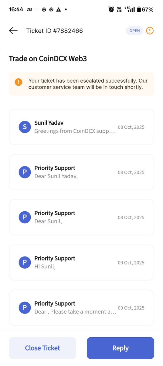 sunil_yy's tweet photo. @CoinDCX Your customer care executives are getting salaies from company but not resolving my problem since last 15 days.Pathetic service from @CoinDCX .For your reference screenshot attached https://t.co/uW2w8EhH41