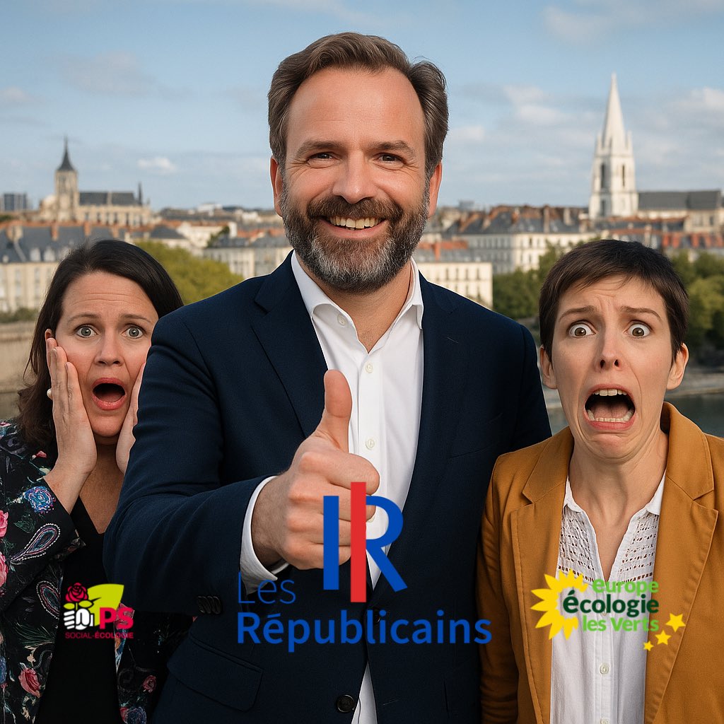 jeunesreps44's tweet photo. 💥 À Nantes, Johanna Rolland (PS) et Marie Vitoux (EELV) s’allient avant même de se supporter ! 🌹🌿

Le PS et les Verts main dans la main pour sauver leurs sièges, pas la ville. Une alliance de façade entre deux camps qui s’écharpent sur tout : sécurité, logement, urbanisme, mobilité… Bref, un mariage forcé entre l’idéologie et l’impuissance.

Face à ce cirque électoral, nous, JLR44, restons la seule ligne claire avec Foulques Chombart de Lauwe (Les Républicains) : cohérence, constance et convictions 🇫🇷

🔥 À force de repeindre la mairie en vert et rouge, ils vont finir par obtenir… un feu orange permanent.

@Foulques44 @Johanna_Rolland @m_vitoux 
#Nantes #Municipales2026 #Droite #Gauche