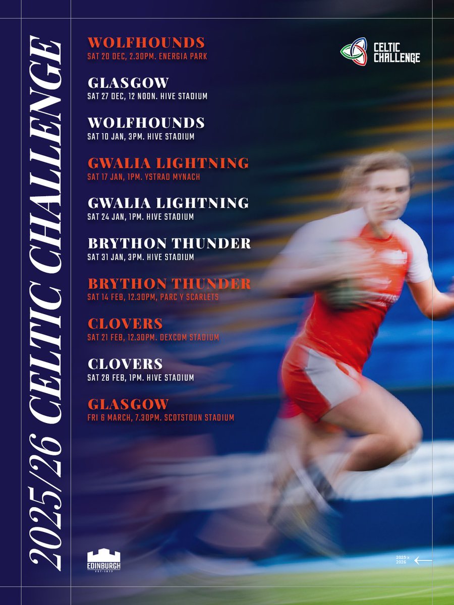 Your 2025/26 Celtic Challenge fixtures! 🗓️

It all kicks off this December, highlighted by a highly anticipated intercity double-header on Saturday 27 December! 💥

Tickets for all home fixtures will be available in the coming weeks.

Read more 🗞️ bit.ly/ERCeltCh2526