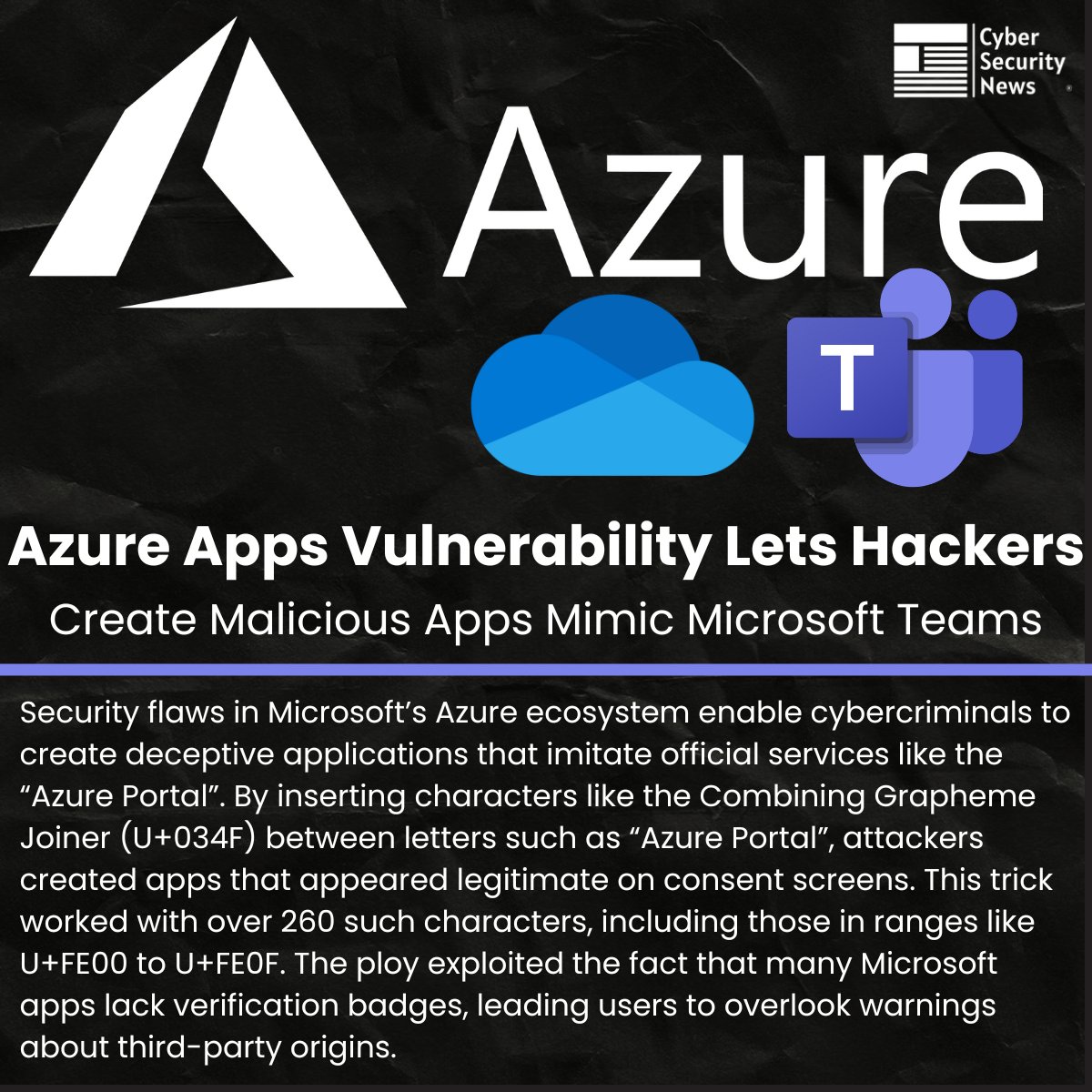 The_Cyber_News's tweet image. 🚨 Azure Apps Vulnerability Lets Hackers Create Malicious Apps Mimicking Microsoft Teams 

Read more: cybersecuritynews.com/azure-apps-vul…

Security flaws in Microsoft’s Azure ecosystem enable cybercriminals to create deceptive applications that imitate official services like the “Azure…