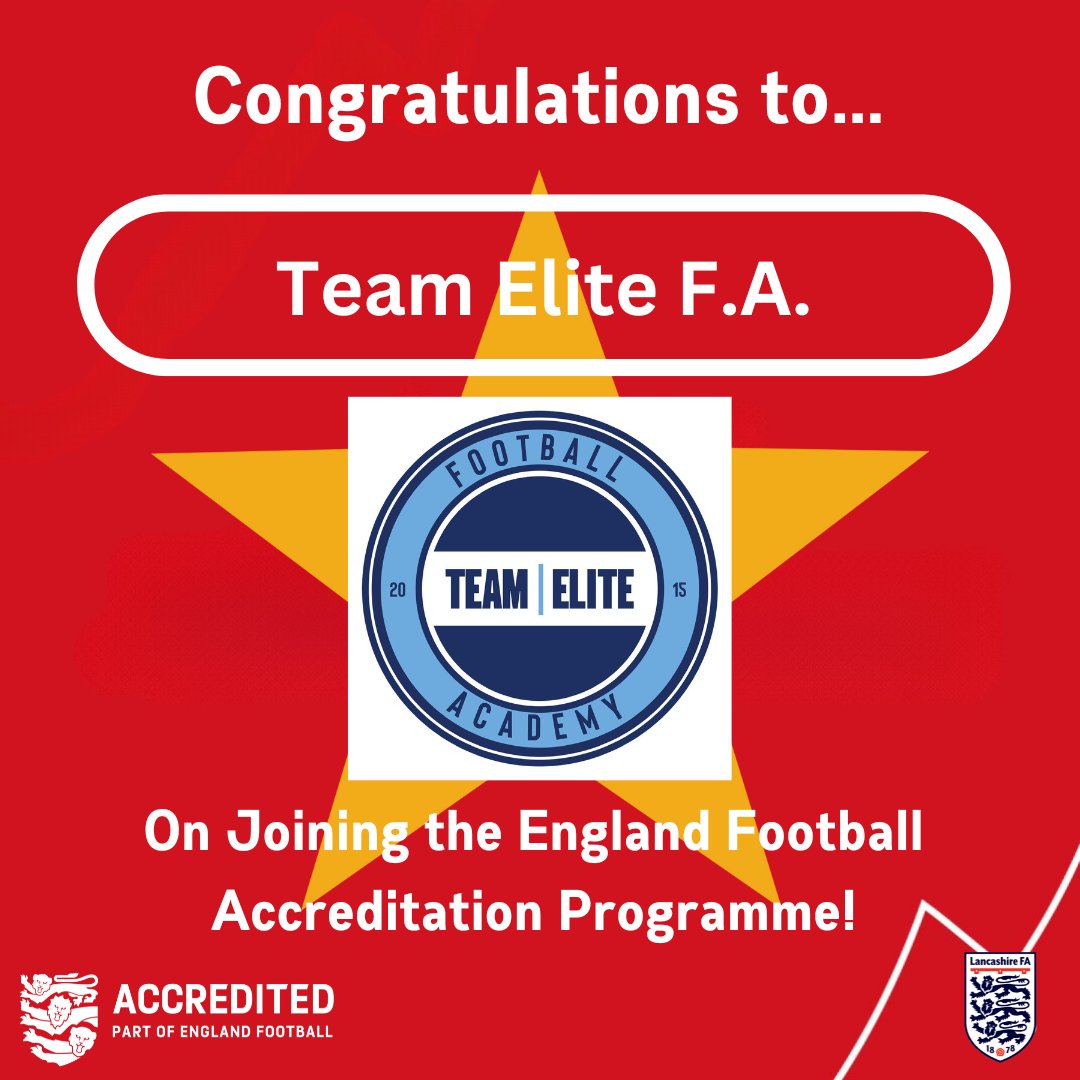 🟥 Accreditation 🟥

Congratulations to Team Elite F.A. on joining the England Football Accreditation Programme! ⭐️