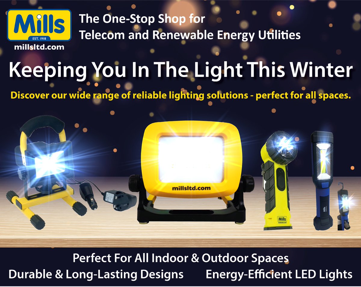 millsltd's tweet image. Keeping you in the light this winter✨
Discover our wide range of durable, energy-efficient lighting solutions, from worksite floodlights to compact portable lamps &amp;amp; torches. Perfect everyday use in the darker months. Shop now &amp;amp; brighten up your winter! 💡
millsltd.com/default/search…