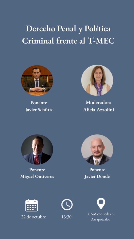 Alicia Azzolini Bincaz y Miguel Ontiveros Alonso, Miembros de la Academia Mexicana de Ciencias Penales, abordarán las implicaciones penales y político-criminales del T-MEC. Hoy, en el Coloquio Internacional con transmisión online, desde la <a href="/lauammx/">UAM</a> 👇