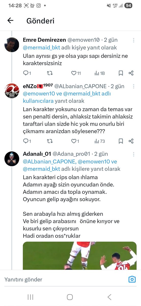 ALbanian_CAPONE's tweet photo. @Adana_pro01 @emowen10 @mermaid_bkt Al burda da bana ilk hakareti yazan sensin, madem savciliga vercen bunlari silme sakın tamam mi? https://t.co/vIs7f2nHFd