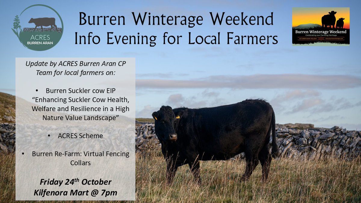 Reminder that our Burren Winterage Weekend Info Evening for local farmers is taking place this Friday 24th October in Kilfenora Mart @ 7pm.
