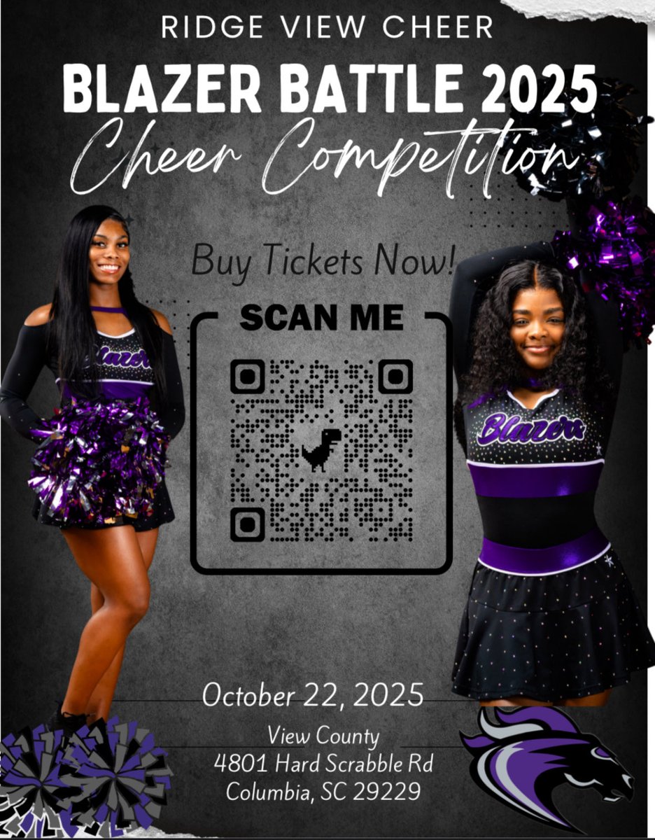 rvhs's tweet photo. 🔥 It’s time for the Blazer Battle! 💜🩶
Join us today as our Ridge View Cheerleading Team hosts an exciting showdown full of energy, spirit, and #BlazerPride! 🎉
Don’t forget to grab your tickets and come out to support! 🎟️💪 #RVHSCheer #BlazerBattle https://t.co/QNNN2t30TL