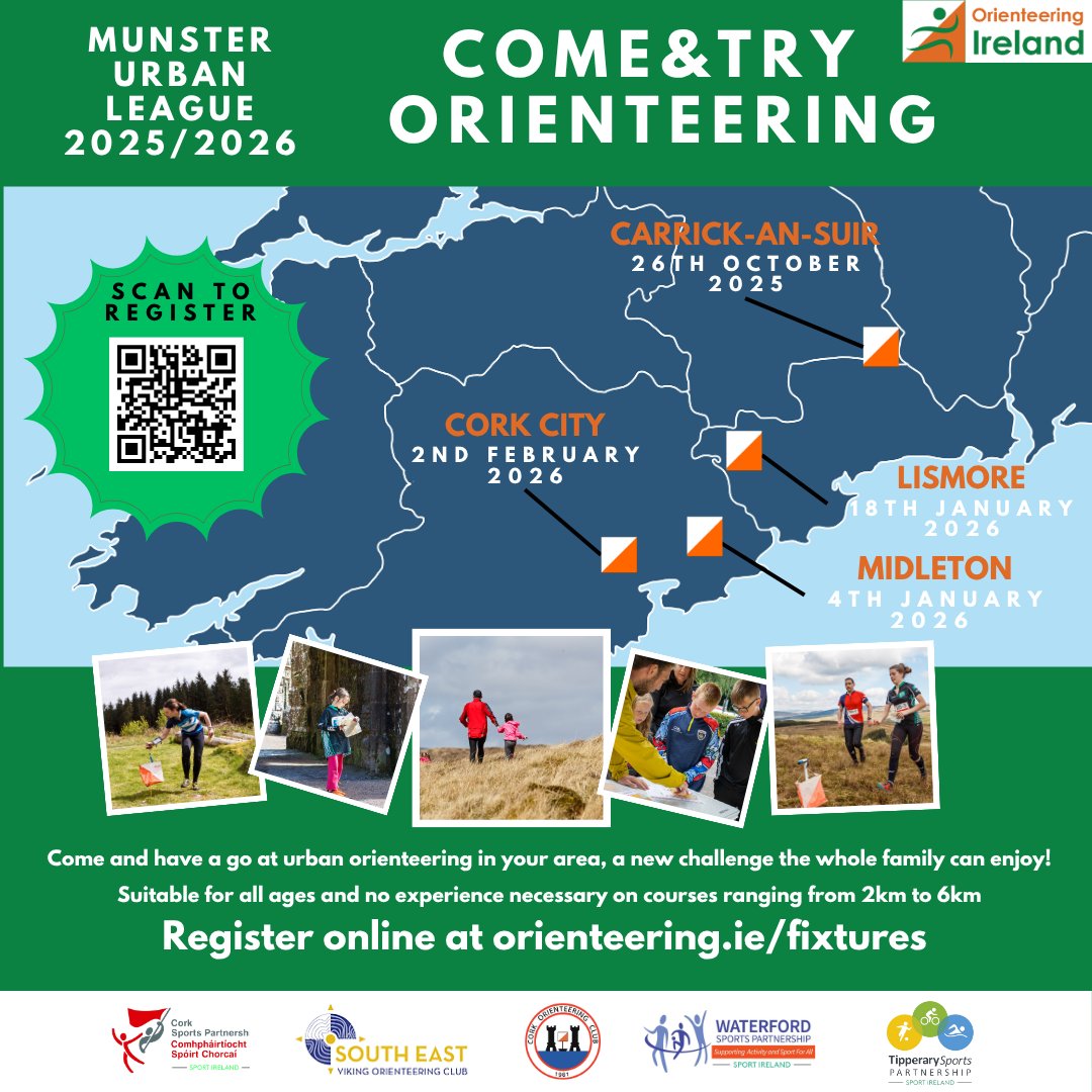 Would you like to try a new challenge the whole family can enjoy😀

➡Come &amp; Try Orienteering Event in Carrick on Suir on October 26th.
Long, medium and short races available.

Register ➡️➡️ bit.ly/4nXvqWB

#beactivetipperary #Orienteering #Familyfun