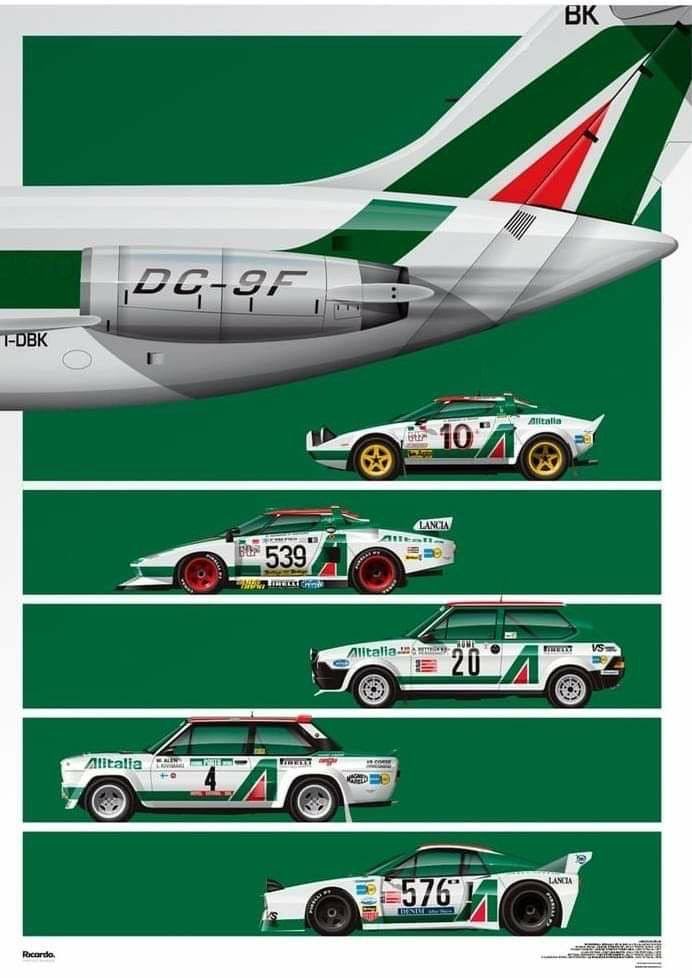 Un perfetto omaggio all’era Alitalia Racing, quando l’Italia volava in cielo e dominava nei rally.
Un solo tricolore, cinque leggende: Fulvia, Stratos, 131 Abarth, 037 e Delta, unite dal verde, bianco e rosso più iconico del motorsport.