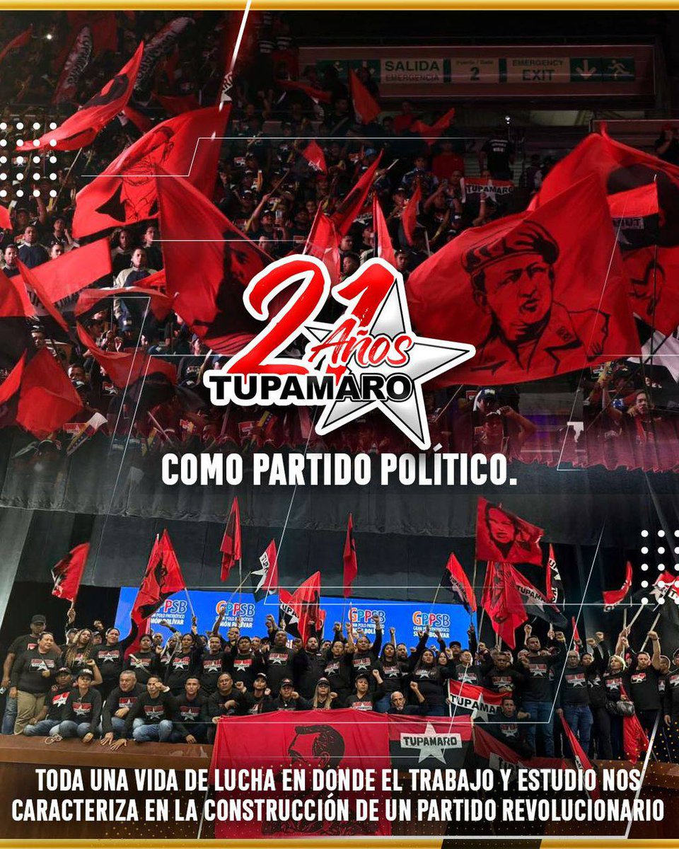 AebMrt's tweet photo. #21AniversarioTupamaro 🚩🏴
Somos Vanguardia Revolucionaria con toda una vida de Lucha.

Un día como hoy hace 21 años recibimos el llamado a la batalla electoral y continuamos día a día en la construcción de la Patria de Simón Bolívar y nuestro comandante Chávez. https://t.co/JxilwSQFAQ
