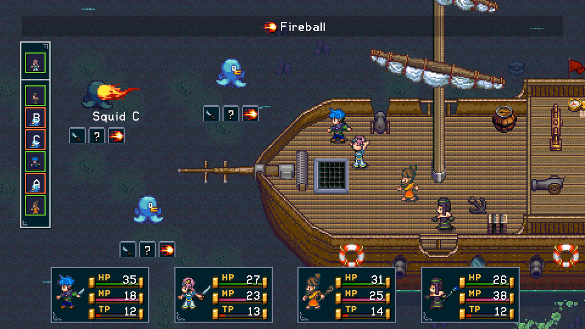 lagoda_RPG's tweet photo. As every fisherman knows... Nothing beats an good ol' Fireball🔥, when it comes to fighting squids! #pixelart #JRPG https://t.co/HKQ8S8Buug