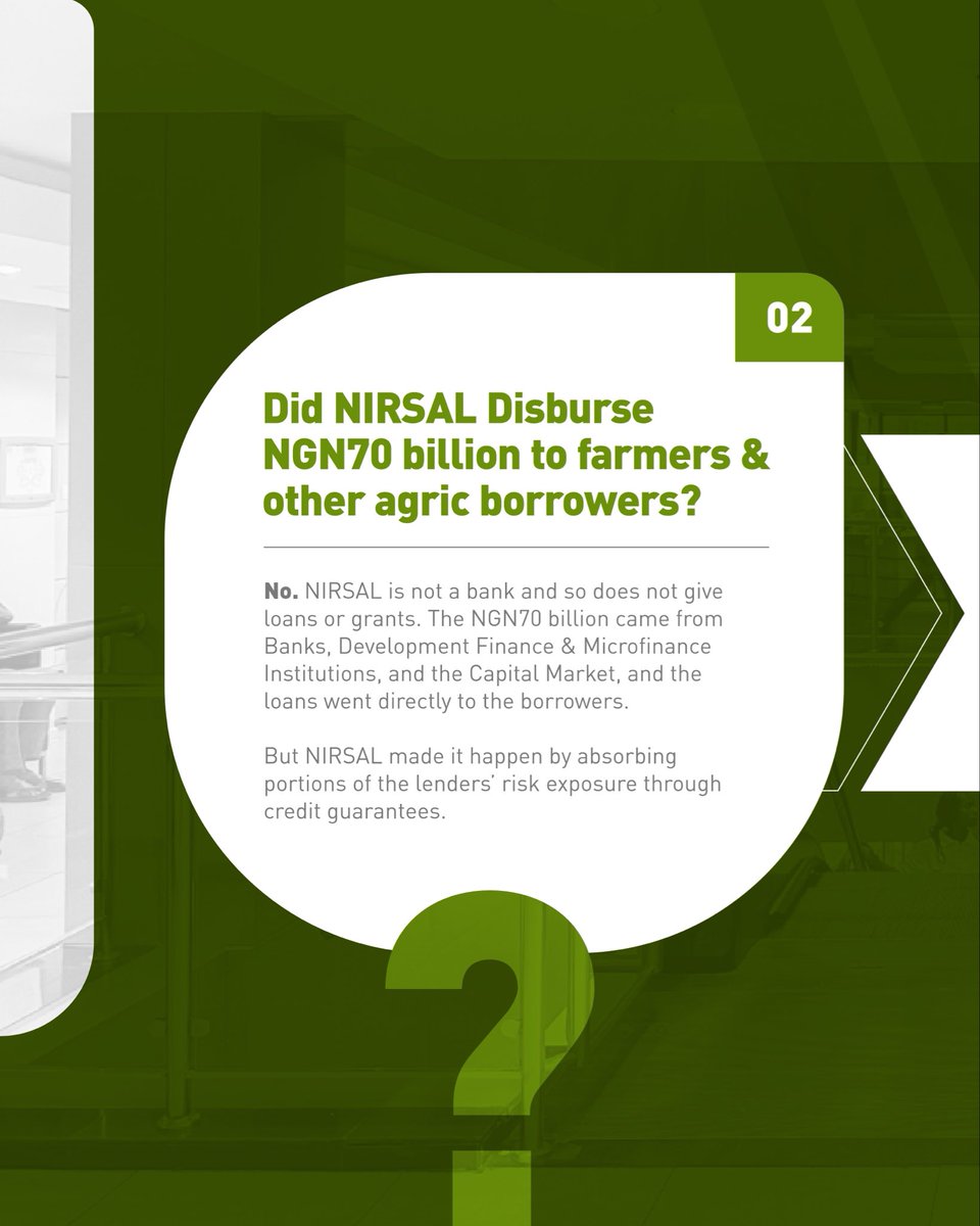 nirsalconnect's tweet image. 𝗚𝗼𝘁 𝗾𝘂𝗲𝘀𝘁𝗶𝗼𝗻𝘀? 
We’ve got answers!
Swipe through for answers to some of the questions we have been asked recently.

For more answers, kindly visit our website.

#NIRSAL #AgricultureFinance #FAQ #Impact #NigeriaAgric #CRG #Valuechain