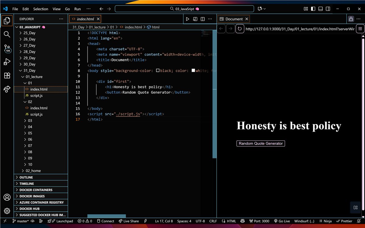 PankajB42550's tweet image. 🚀 Built 10 Real-World JavaScript Projects today! 💻
From ✨ Quote Generator to ✅ To-Do List &amp; 📝 Quiz App — each project boosted my DOM, logic &amp; UI skills.
🔥 Instructors 📷
@adityatandon02
@rohit_negi9
@CoderArmy
#JavaScript #WebDevelopment #CodingJourney
