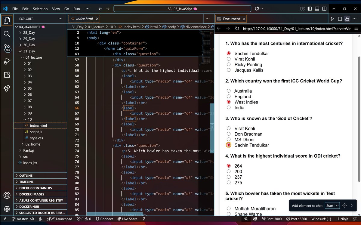 PankajB42550's tweet image. 🚀 Built 10 Real-World JavaScript Projects today! 💻
From ✨ Quote Generator to ✅ To-Do List &amp; 📝 Quiz App — each project boosted my DOM, logic &amp; UI skills.
🔥 Instructors 📷
@adityatandon02
@rohit_negi9
@CoderArmy
#JavaScript #WebDevelopment #CodingJourney