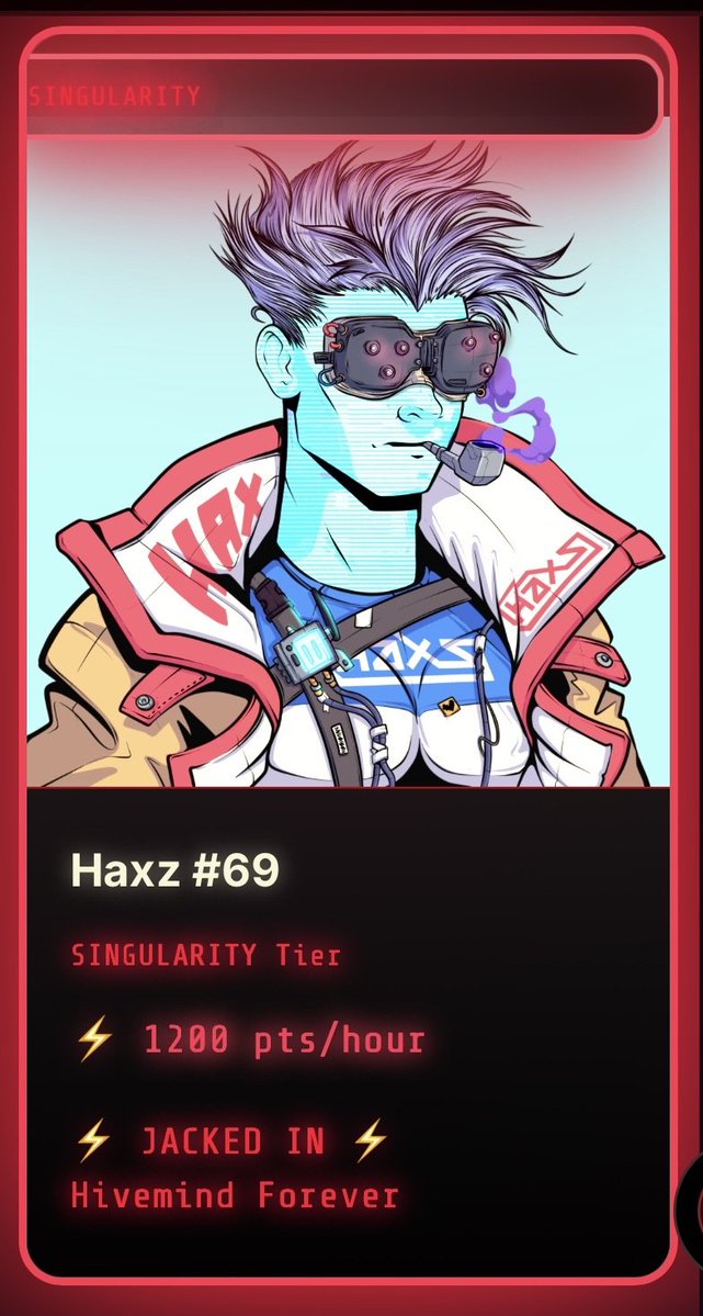 What better <a href="/Haxz_xyz/">Haxz</a> to be Hivemind Forever then Haxz #69?!
🫂  Cyberpunk Community
🎟️Onchain Raffles
🤝Partnerships
🤖Official Rails (HaxzBot) AI Trading Bot Release
🧢Merch Relics
and much more to come!
🔒Locked, 🔫Loaded and ready for 🚀Vahalla!