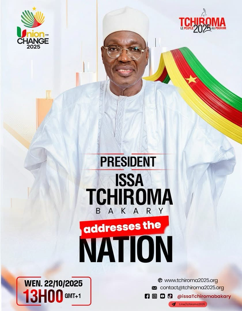 #BreakingNews

President Issa Tchiroma Bakary addresses the Nation today at 13:00 GMT +1

#237ShowbizStudios #237Showbizgist #CamerooonDecides #PresidentialElections