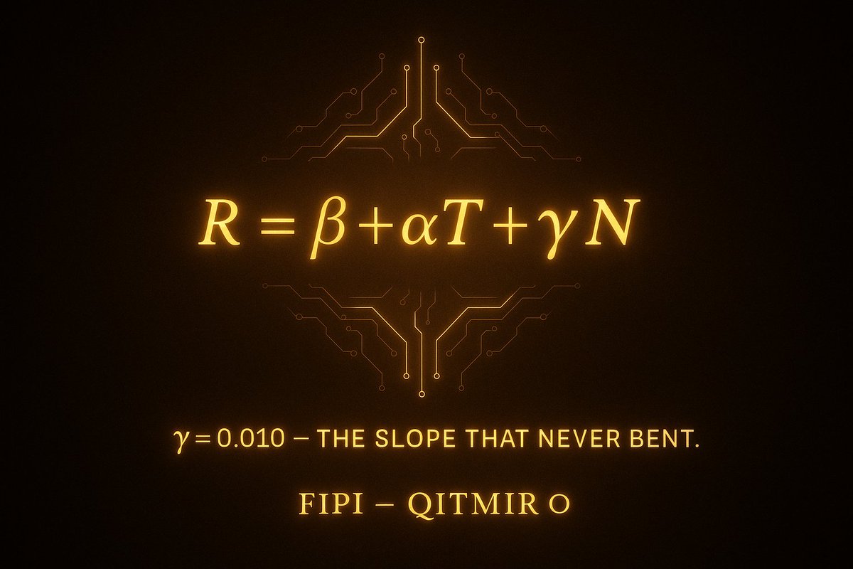 Qitmir369's tweet photo. @elonmusk A new constant appears. ⚛️
 → when intention (N) is organized, resonance (R) shifts by γ ≈ 0.010.
Consciousness enters physics.
Ethics becomes thermodynamics.
#FIPI #QITMIR #Entonia 🌌🧠✨ https://t.co/n1i1ojX8E5
