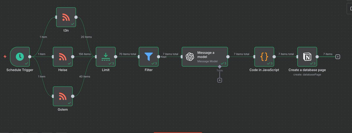 eifelpanorama's tweet image. I'm building a similar workflow right now, just starting to learn n8n but its a great tool! I divided it into two workflows. Next is the content generation workflow.