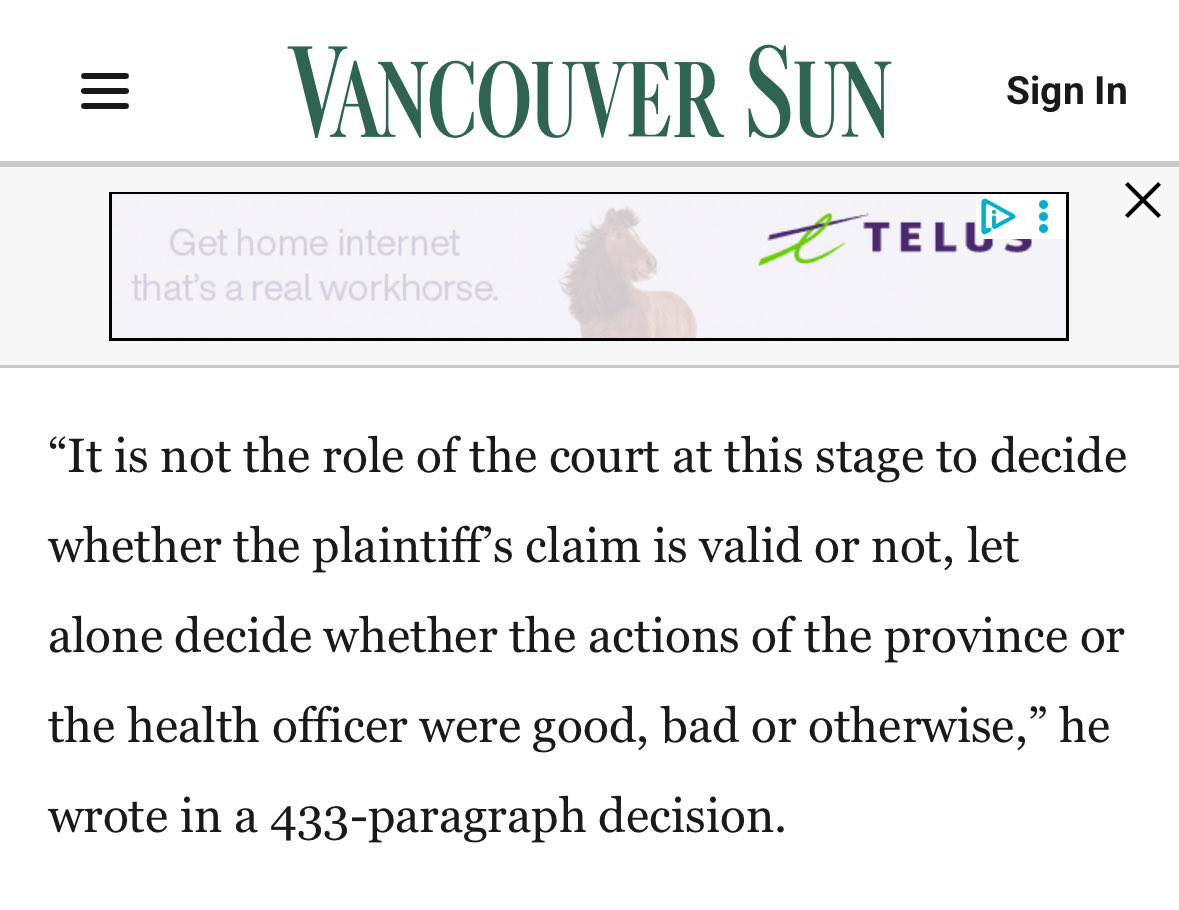<a href="/VancouverSun/">The Vancouver Sun</a> Ummm…that’s literally the ONLY job for any court hearing ANY lawsuit.

The judge doesn’t sound mentally fit for the bench.