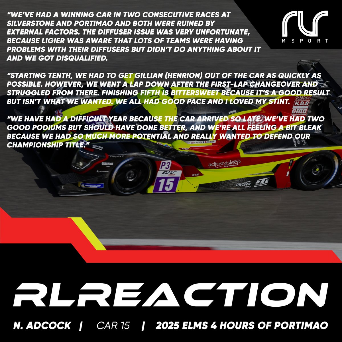 RLRMSPORT's tweet photo. RLReaction π£οΈ 2οΈβ£0οΈβ£2οΈβ£5οΈβ£ @EuropeanLMS 4 Hours of Portimao π΅πΉ #4HPortimao
π¬π§πΏπ¦ @adcock_nick
π©π° Michael Jensen
π«π· @GillianHenrion
#RLRMSport | #ELMS https://t.co/PCETBBBnjm