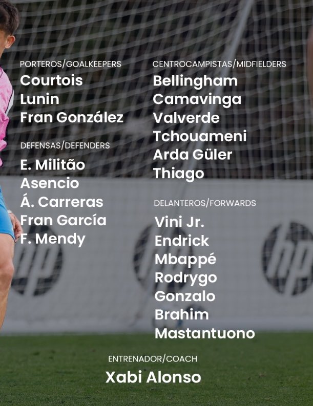🚨 OFFICIAL: Real Madrid squad vs Juventus.