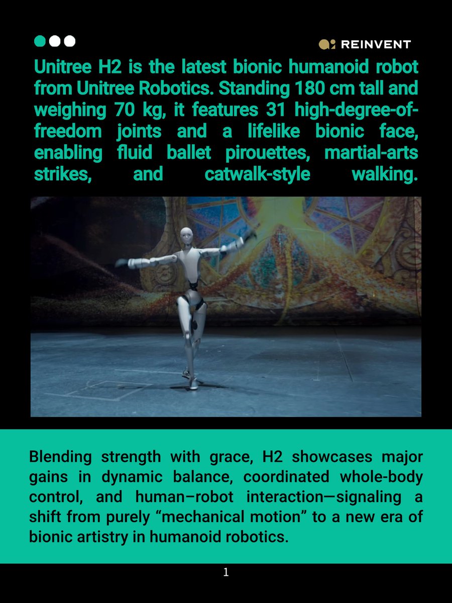AI_Reinvent's tweet photo. Meet Unitree H2 — the next-gen bionic humanoid robot that moves with the grace of a dancer and the power of an athlete. 🤖💃
#humanoidrobot #AIrobotics #UnitreeH2 #bionicrobot #roboticsinnovation #China #Tech https://t.co/XrqaGDJPqa