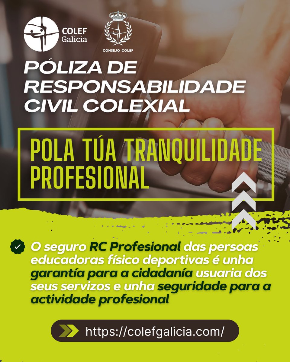 COLEFGalicia's tweet image. 🤔ES EDUCADOR/A FÍSICO-DEPORTIVO?
PROTEXE A TÚA PROFESIÓN
COLÉXIATE❗
#SRC Todas as persoas colexiadas na modalidade Exercente teñen incluído o SRC @consejocolef
Póliza Colexial 2025-2026
🔗 consejo-colef.es/post/src2025-2…
#Coléxiate
✍🏽plataformacolef.es/index.php?idco…