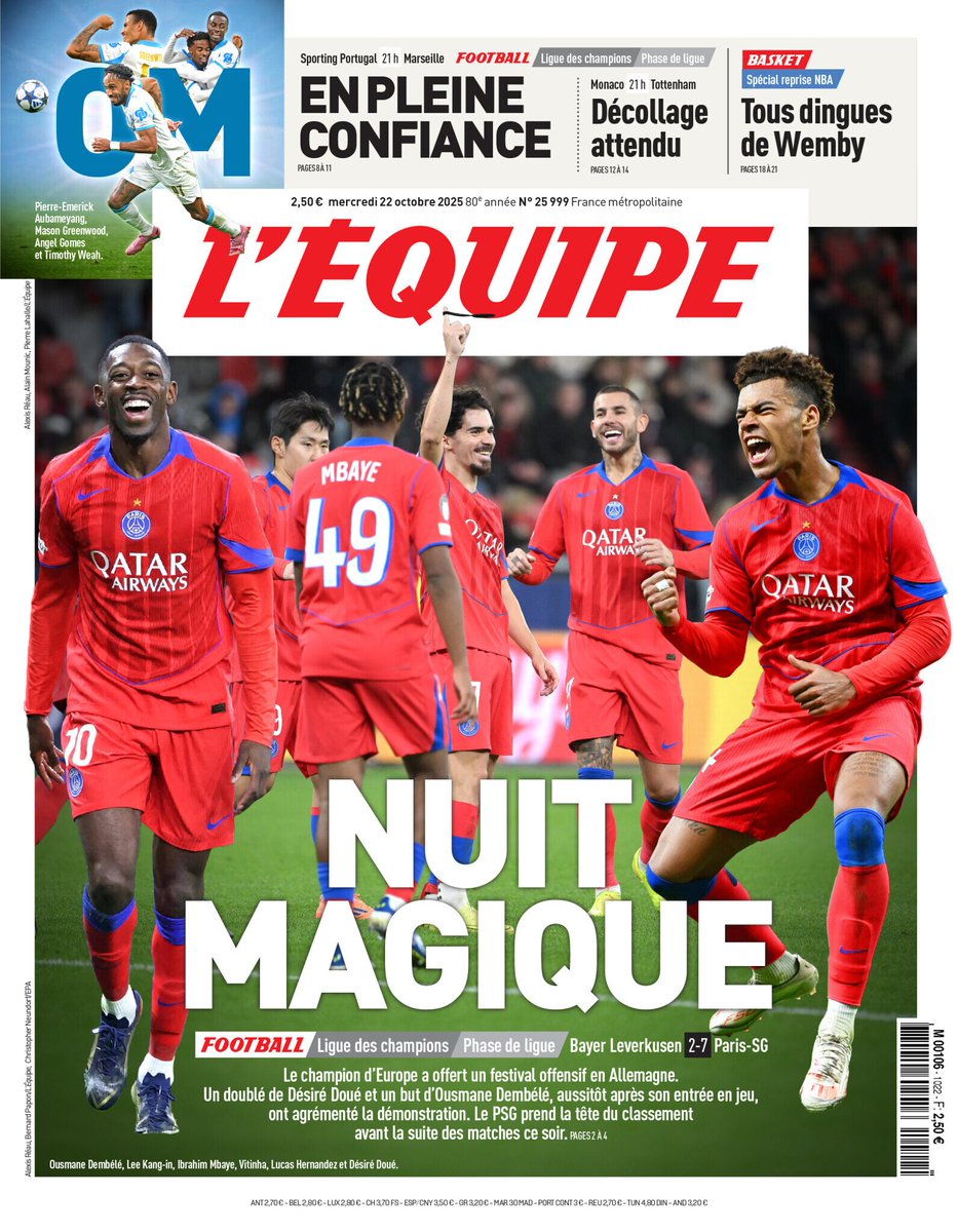 lequipedegreg's tweet image. LE PROGRAMME DU JOUR 🚨 

RDV 18h20 !  

🎙️L&apos;immanquable Sporting-OM : victoire obligatoire ! 
 ⚽️Leverkusen 2-7 PSG : un champion qui roule sur l&apos;Europe !
🖊️ Leverkusen 2-7 PSG : le conseil de classe
🔵 Pourquoi Aubameyang est la recrue de l&apos;année ?avec @Adri_Courouble…