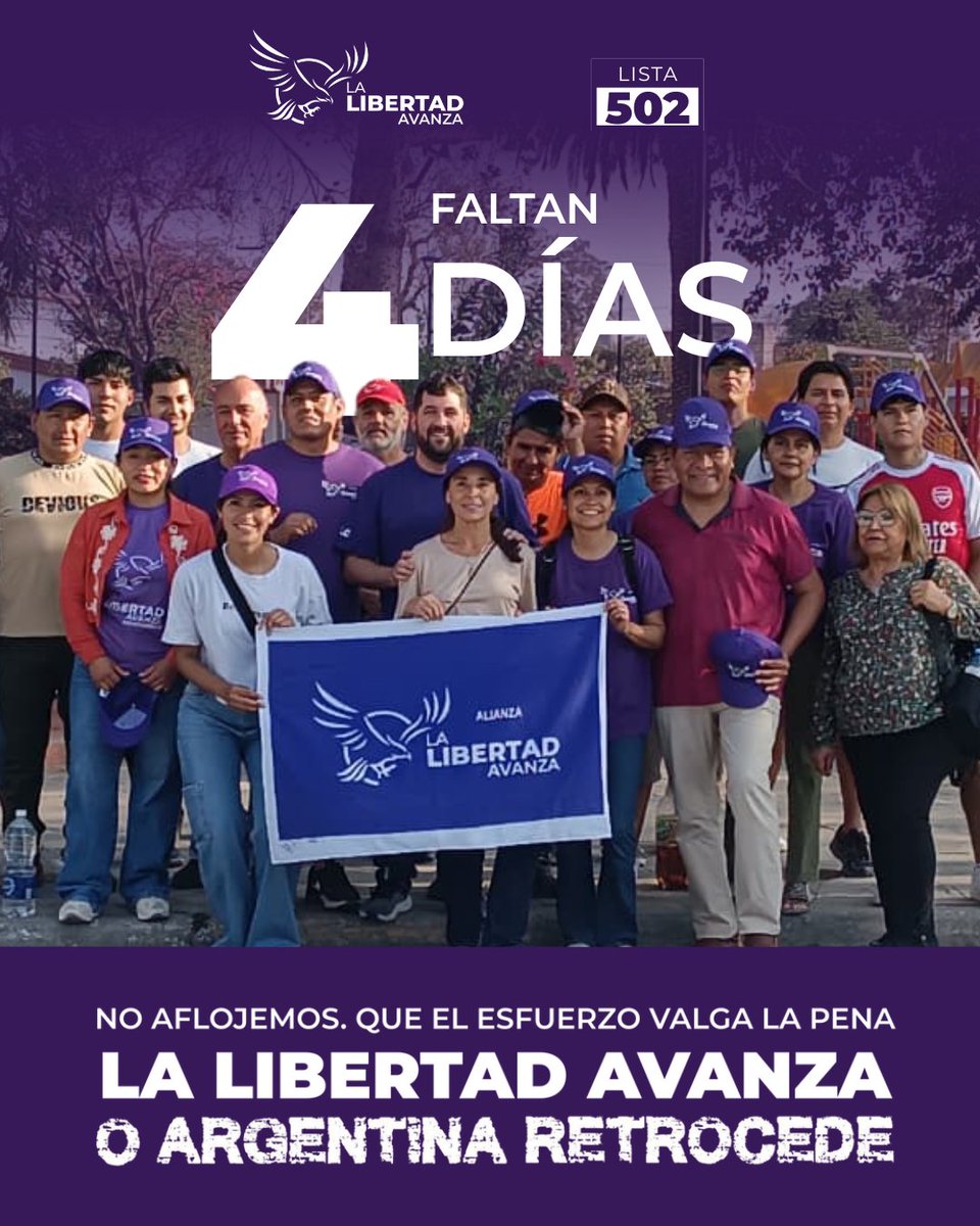 Estamos cada vez más cerca, llevemos a la Argentina a lo más alto.
🗳️ Este 26 de octubre marcá lista 502
No aflojemos, que el esfuerzo valga la pena. La Libertad Avanza o Argentina retrocede.