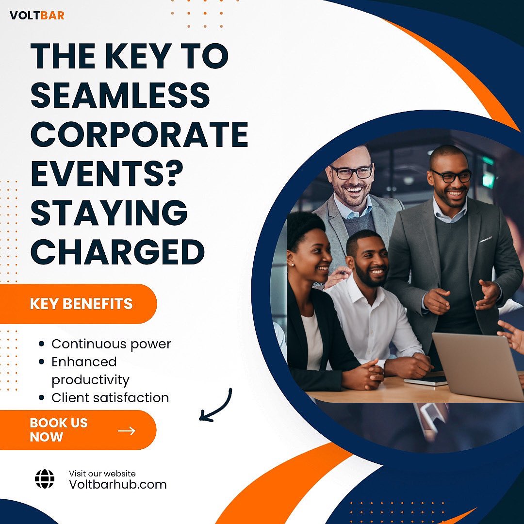The_Voltbar's tweet photo. ⚡ Power up your next corporate event with Voltbar!
From meetings to conferences, keep every moment running smoothly — no dead batteries, no disruptions.
✅ Continuous power
✅ Enhanced productivity
✅ Happy clients
Book us now at  https://t.co/SBfdtA7ysB 💼🔋

#VoltBarNigeria https://t.co/RVhppQSJmY