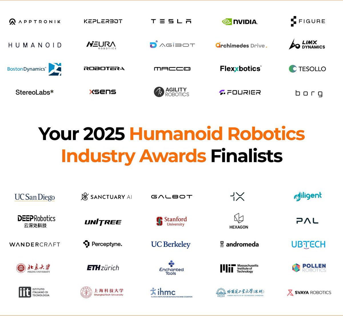 ZappyZappy7's tweet image. 2025年に際立った活躍を見せたヒューマノイドロボット関連企業のロゴ
投票は☞ lnkd.in/ewzD_Ezy

#humanoid #humanoidrobot #HRTawards2025 #HumanoidRTech #humanoidroboticsindustryawards2025